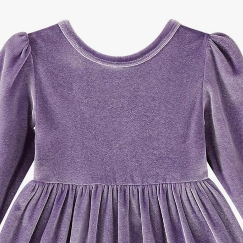Girl’s Long Sleeve Velvet Dress in Purple - Picture 11 of 13
